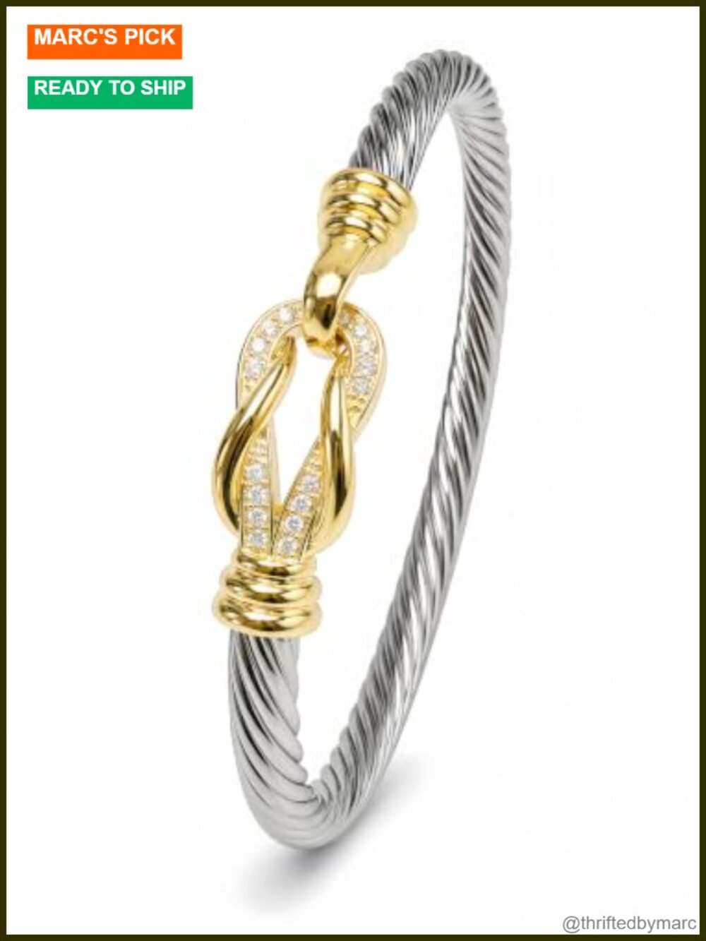 Twisted Cable Cuff Bracelet 14K Gold Silver Plated Two Tone Stackable Bangle